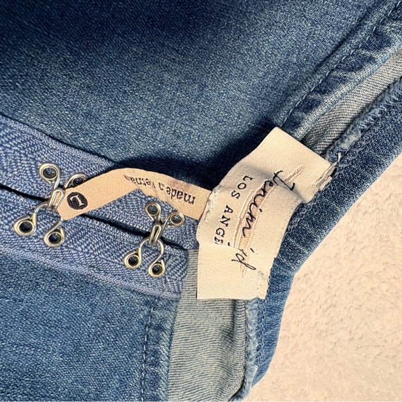 Blue Denim Button Down Puff Sleeve Top - Picture 2 of 4